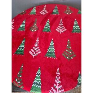 Tommy Hilfiger Red Green White Christmas Tree Plush Sherpa Throw Blanket 50x60